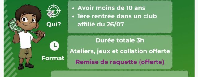 Cette année encore nous renouvelons l&rsquo;opération dédiée aux primo licencié(e)s de moins de 10 ans, une animation dédiée, une collation bien méritée, et une raquette offerte pour compléter le tout! [&hellip;]